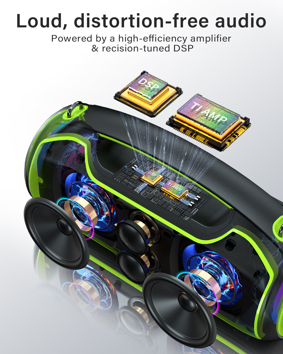 Portable Bluetooth Speakers Wireless, 200W PEAK Loud Outdoor Speaker with Deep Bass, IP65 Waterproof, BT5.4, USB-C, RGB Lights, for Party, Camping, Beach, Large Workshop, Garage, 24H Playtime