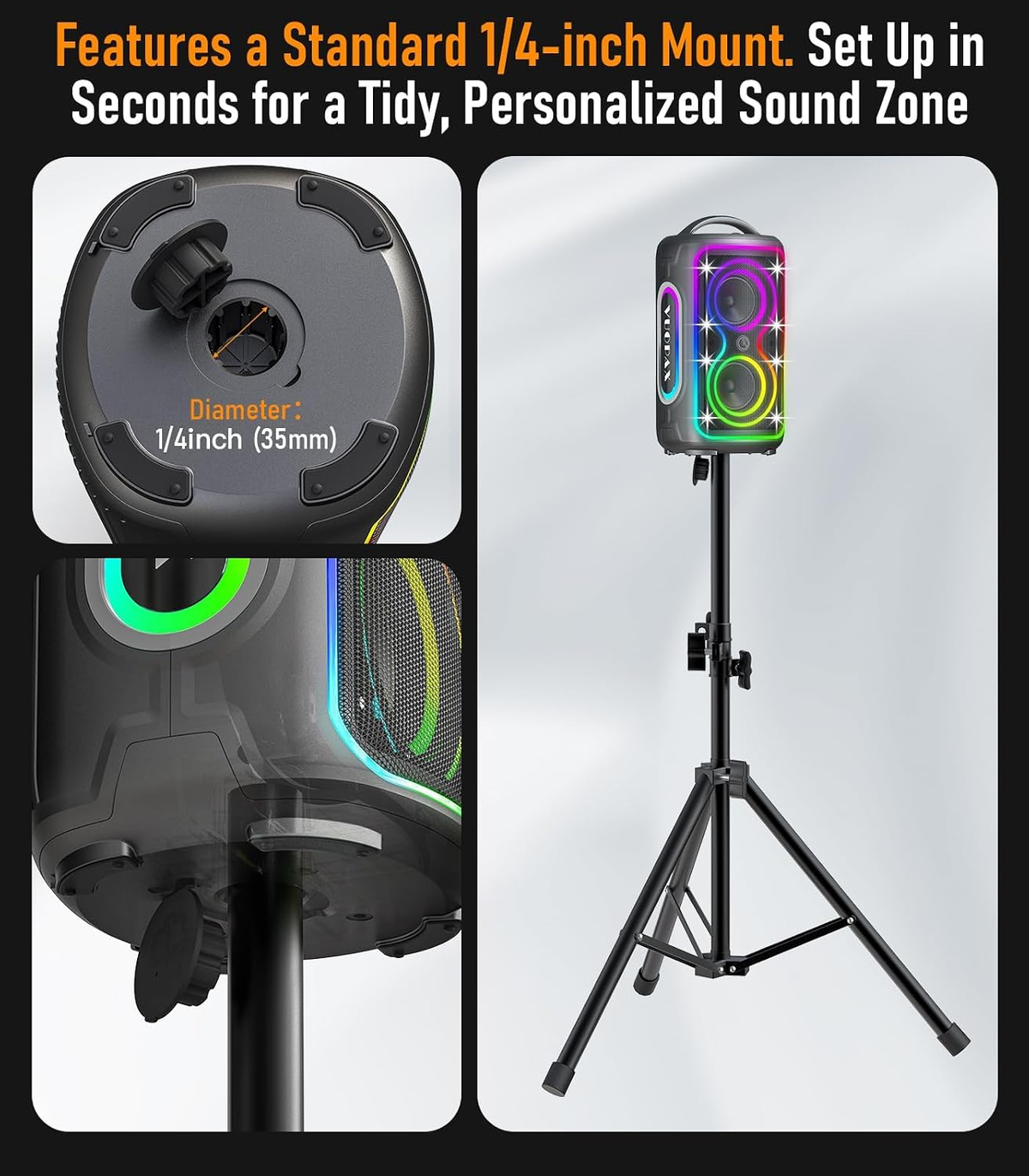 B72  portable Bluetooth speaker features party lights, dual subwoofers, IP65 water resistance, and wireless Bluetooth 5.4