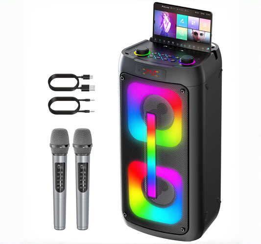 Gesnada Karaoke Machine for Adult with 2 Wireless Microphones,Bluetooth Speaker and Dual 4" Woofer for Party,Gifts