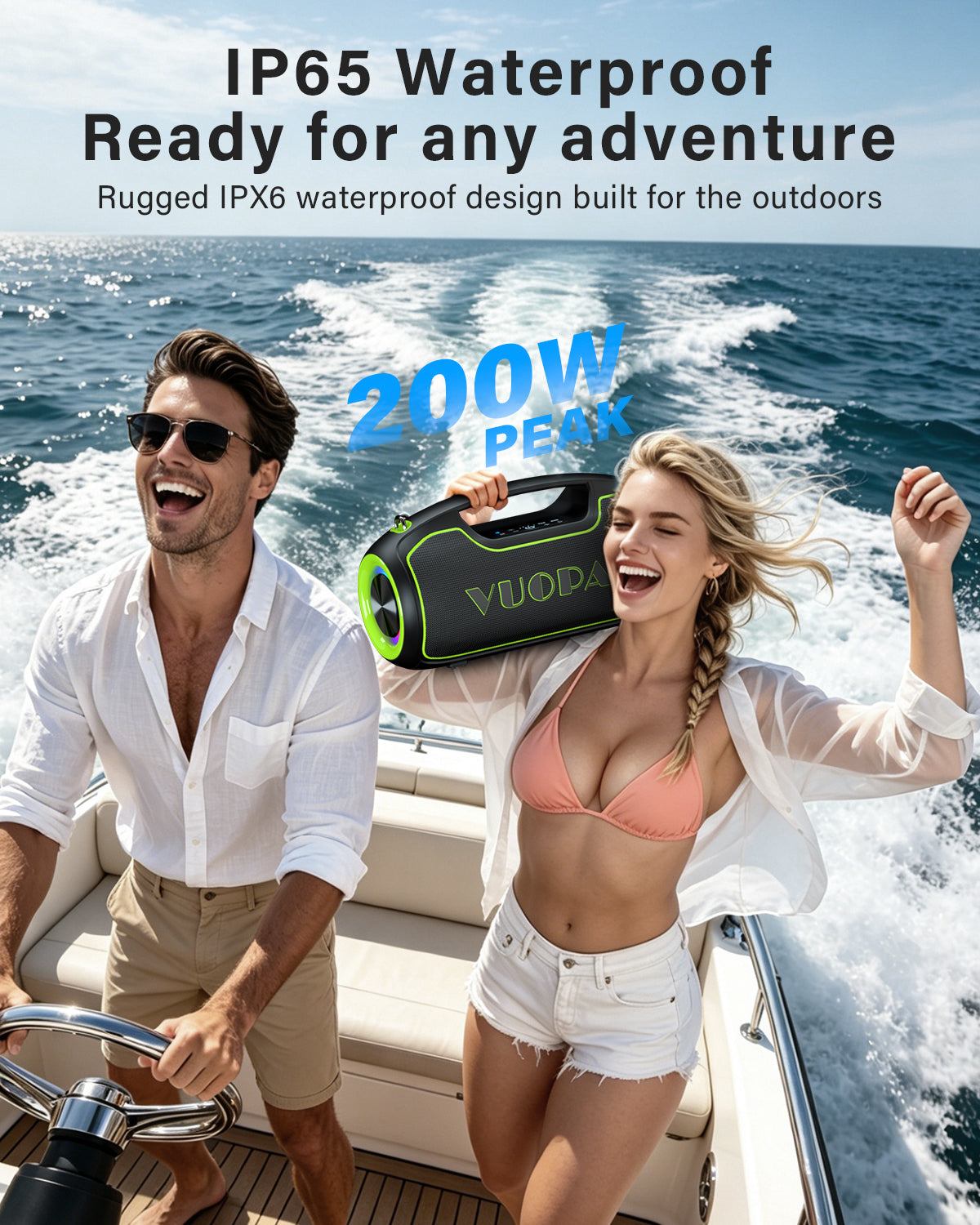 Portable Bluetooth Speakers Wireless, 200W PEAK Loud Outdoor Speaker with Deep Bass, IP65 Waterproof, BT5.4, USB-C, RGB Lights, for Party, Camping, Beach, Large Workshop, Garage, 24H Playtime