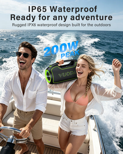 Portable Bluetooth Speakers Wireless, 200W PEAK Loud Outdoor Speaker with Deep Bass, IP65 Waterproof, BT5.4, USB-C, RGB Lights, for Party, Camping, Beach, Large Workshop, Garage, 24H Playtime