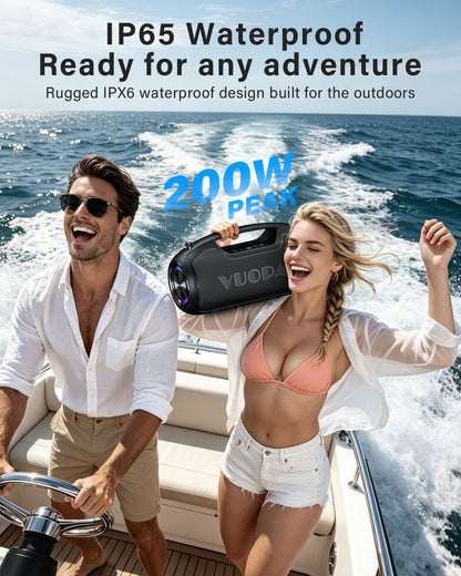 Upgrade Portable Bluetooth Speakers Wireless, 200W PEAK Loud Outdoor Speaker with Deep Bass, IP65 Waterproof, BT5.4, USB-C, RGB Lights, for Party, Camping, Beach, Large Workshop, Garage, 24H Playtime