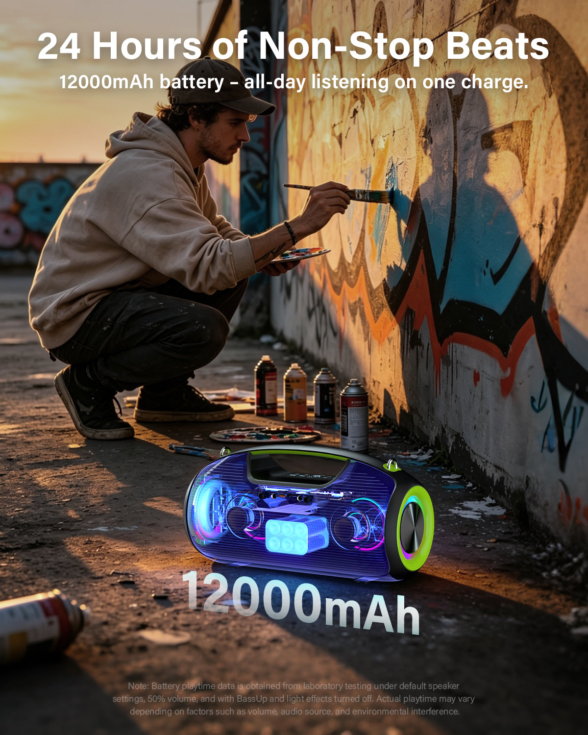 Portable Bluetooth Speakers Wireless, 200W PEAK Loud Outdoor Speaker with Deep Bass, IP65 Waterproof, BT5.4, USB-C, RGB Lights, for Party, Camping, Beach, Large Workshop, Garage, 24H Playtime
