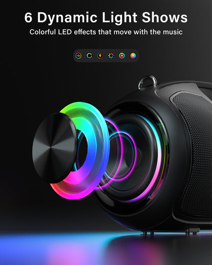 Upgrade Portable Bluetooth Speakers Wireless, 200W PEAK Loud Outdoor Speaker with Deep Bass, IP65 Waterproof, BT5.4, USB-C, RGB Lights, for Party, Camping, Beach, Large Workshop, Garage, 24H Playtime