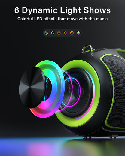 Portable Bluetooth Speakers Wireless, 200W PEAK Loud Outdoor Speaker with Deep Bass, IP65 Waterproof, BT5.4, USB-C, RGB Lights, for Party, Camping, Beach, Large Workshop, Garage, 24H Playtime