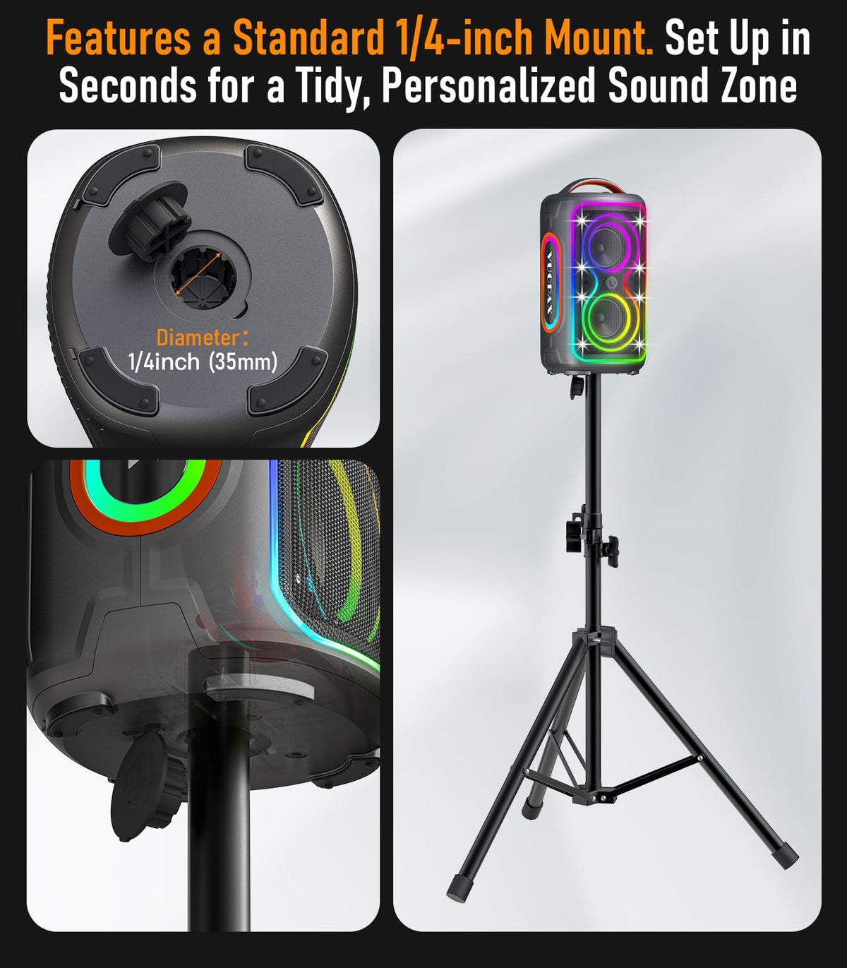 B72  portable Bluetooth speaker features party lights, dual subwoofers, IP65 water resistance, and wireless Bluetooth 5.4