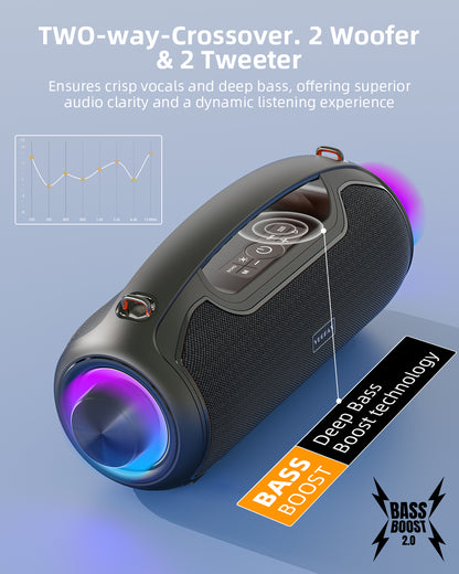 Portable Bluetooth Speaker 200W Peak Wireless, IP65 Waterproof Outdoor Speaker with Bass Boost, 24H Battery, TWS and USB/AUX/TF Input for Party