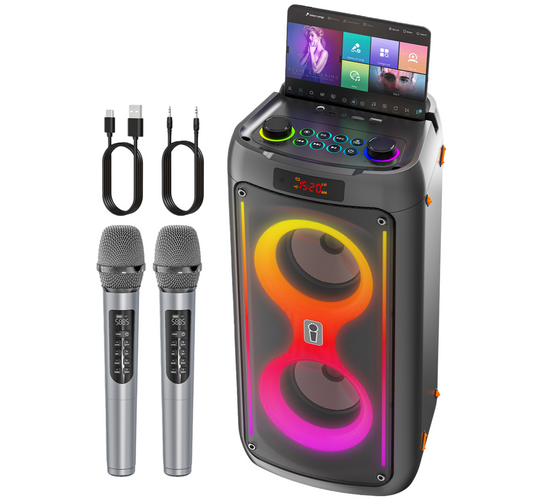 Gesnada Karaoke Machine with 2 Wireless Microphones, 200W Peak Power, TWS, USB/TF/AUX, Perfect Graduation Gift